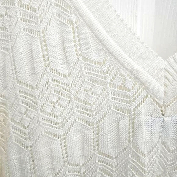 Finn Flare Large Women's Sweater Short Sleeve Cream Shear V-Neck Grandma Scandi - Picture 7 of 8